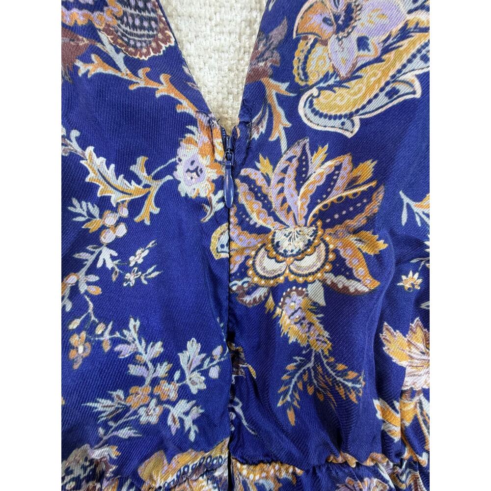 ETT:TWA Womens Small Blue Gold Floral Print Spaghetti Strap Jumpsuit Boho Resort - Picture 10 of 10